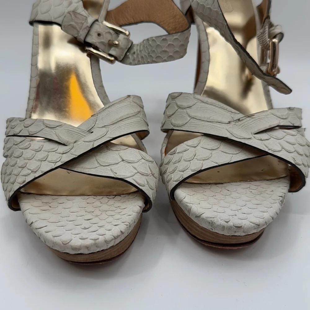 Coach Dani Size 9B White Cream Heels with Strappy Design Snakeskin Print